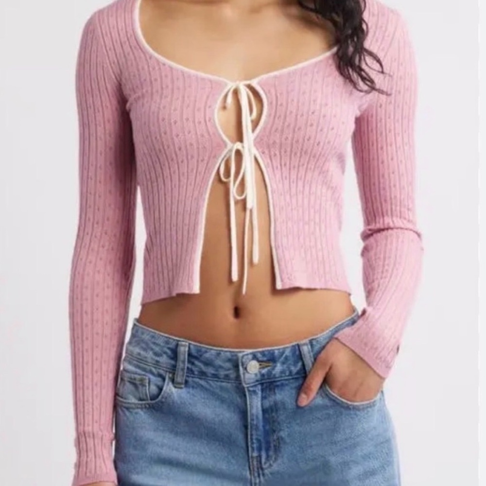 Moon & Madison pink long sleeve cardigan with tie detail. Size S